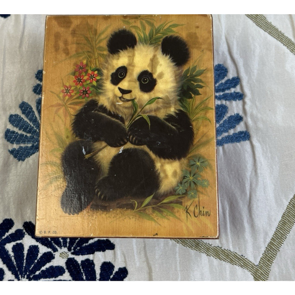 Panda Bear Trinket Box K Chin Artist Wooden Hinged Box Asian Home Decor Vintage - Picture 9 of 11
